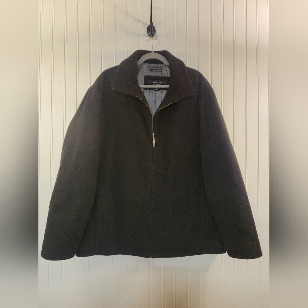 Claiborne Mens Italian Wool Blend Full Zip Thick Jacket Black Large Cozy
